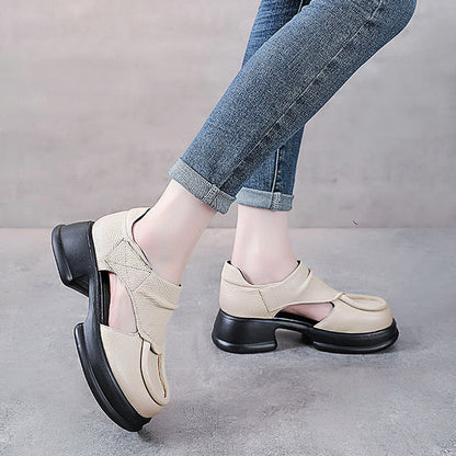 Women'S Thick Sole Hollow High Heeled Sandals With Velcro