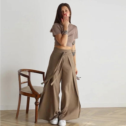 🔥Summer Sale🔥Women's Tie Knot Wide Leg Pants