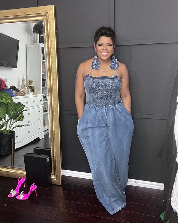 Denim wide leg jumpsuit