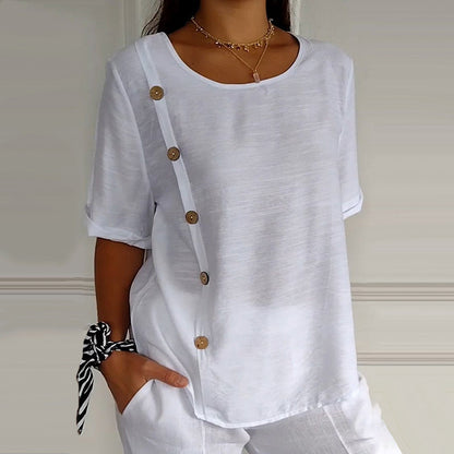 Women's Crew Neck Side Button Blouse