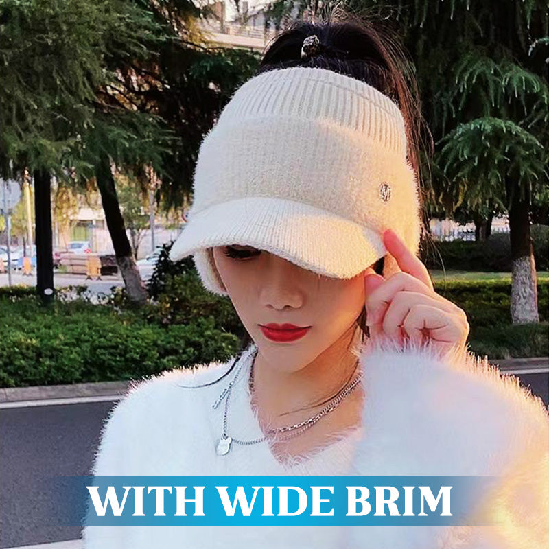Women's Winter Warm Knit Beanie Caps with Visor