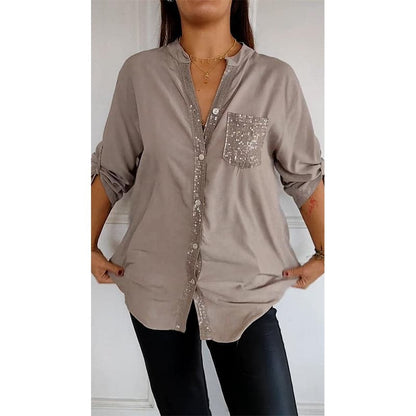 🌷Cotton V-neck Sequin Mid-sleeve Casual Top