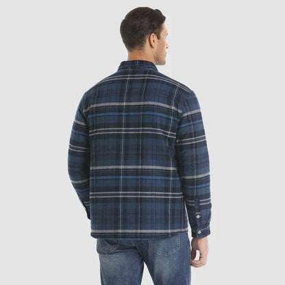 Men's Flannel Shirt Jacket Long Sleeve Quilted Lined Plaid Coat Button Down Thick Outwear for Winter