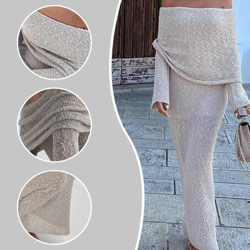 💃Open Shoulder Long-Sleeve Knit Bodycon Dress