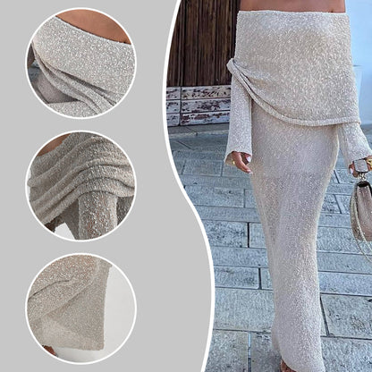 💃Open Shoulder Long-Sleeve Knit Bodycon Dress