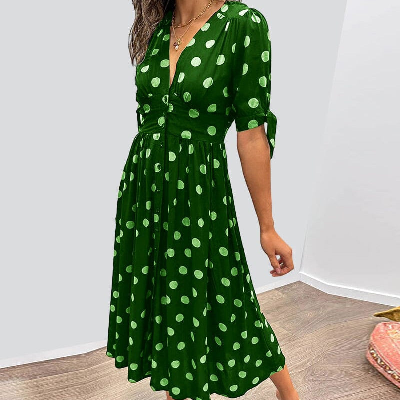 Women's  Summer Deep V-Neck Polka Dot Elegant Dresses