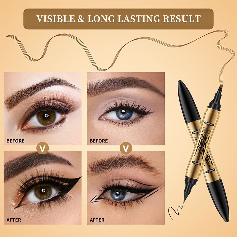 2-in-1 Waterproof Magic 4-fork Eyebrow Pen & Eyeliner