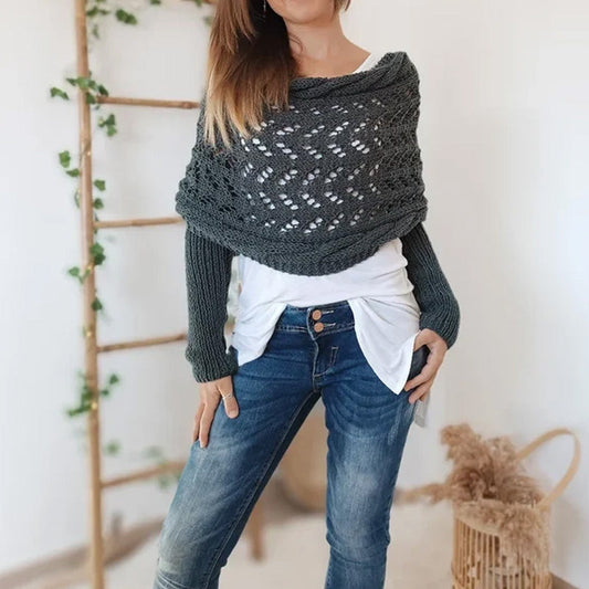 🔥Women’s Knitted Cut-Out Shawl Poncho Wrap