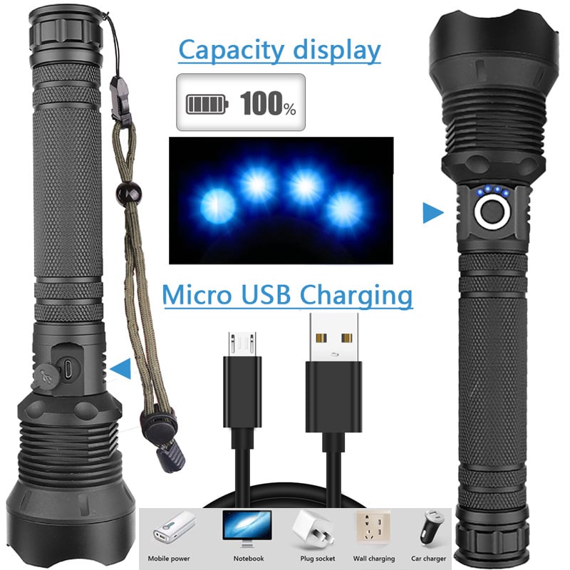 LED Rechargeable Tactical Laser Flashlight 90000 High Lumens