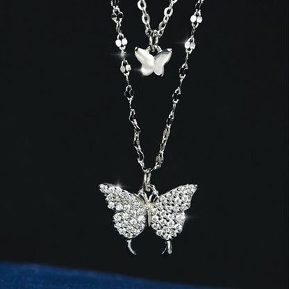 Delicate Shining Zirconia Butterfly Necklace