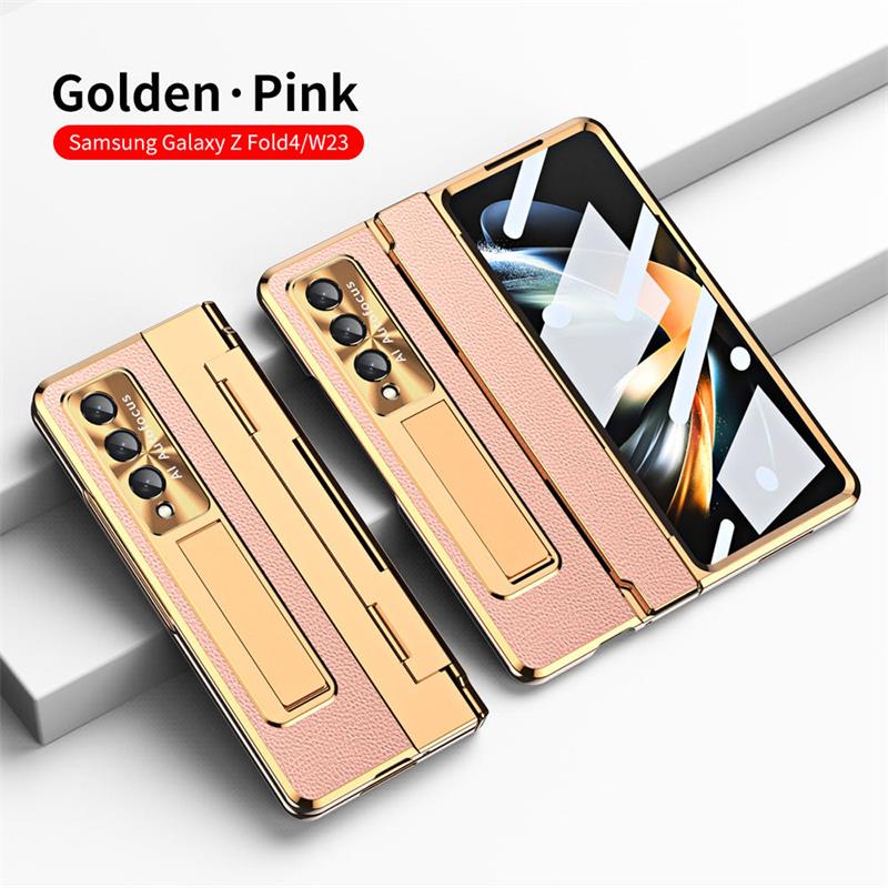 Folding Screen Plain Leather Electroplated All-Inclusive Mobile Phone Case For Samsung Z Fold 3 4