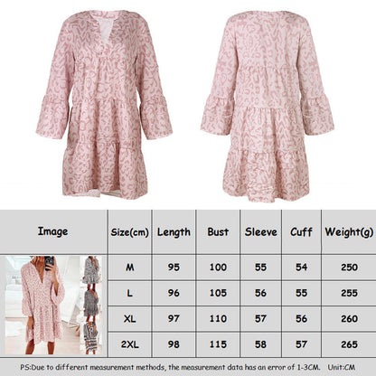 Printed Long-sleeved Loose V-neck Patchwork Dress