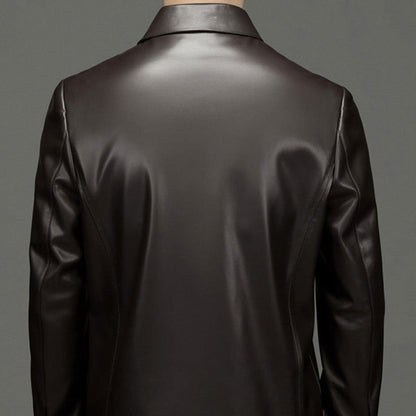 Men's Classic Leather Jacket with Zipper Front