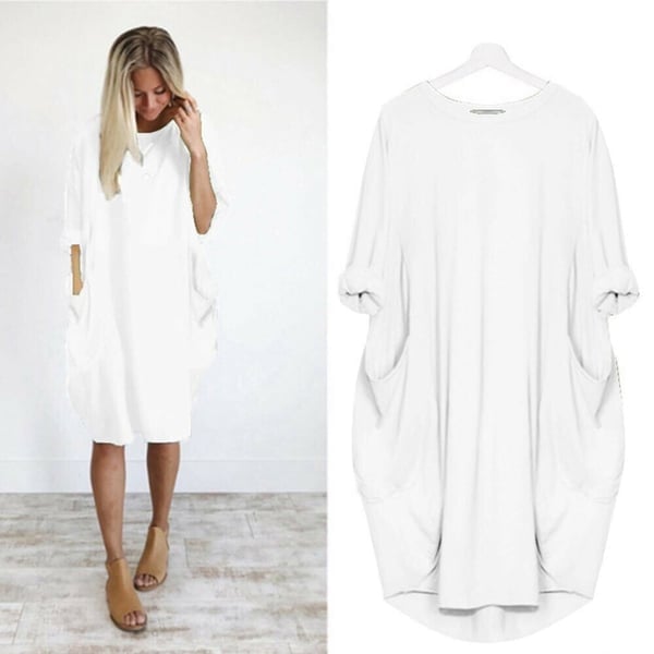 17 Colors Women Casual Loose Pocket Long Sleeves Dress