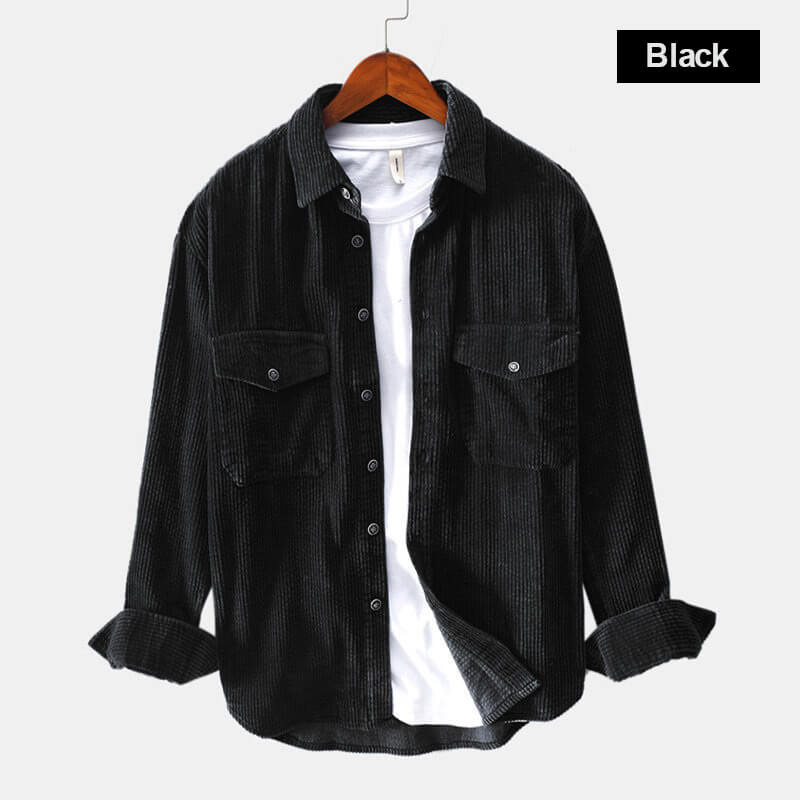 Men's Corduroy Shirt Button Long Sleeve Casual Blouse