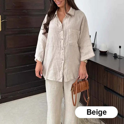 🔥Women's Cotton Linen Shirt and Pants Set