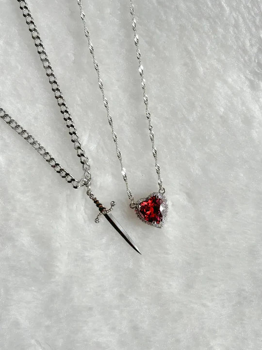 Vintage Matching Heart and Sword Necklace Set