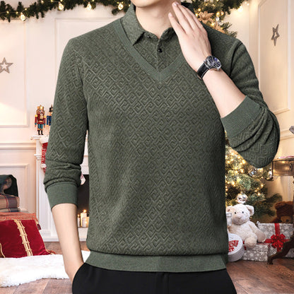 [Men’s Gift] Men's Plush Warm Fake 2-Piece Knitted Shirt