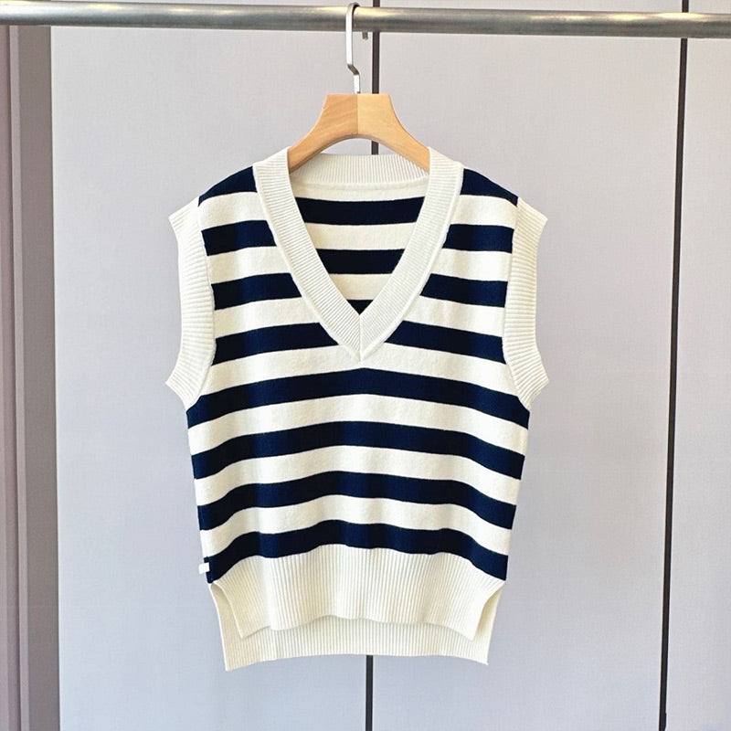 V-Neck Striped Pullover Sweater or Pullover Vest