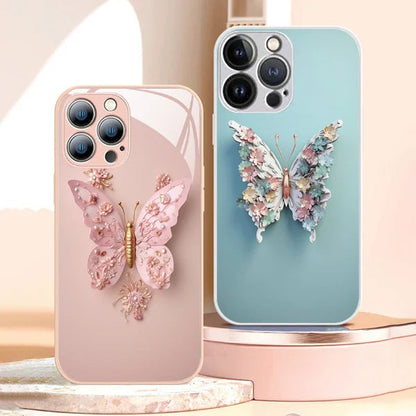 Flat 3D Butterfly Pattern Glass Cover Compatible with iPhone