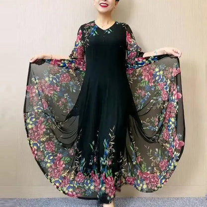 💃【L-4XL】 Fashion Women's Double Layer Mesh Printed Dresses💐