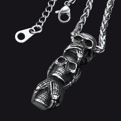 Speak No Evil, Hear No Evil, See No Evil Skulls Necklace For Men