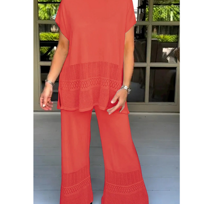 Women’s Solid Color Two-Piece Short Sleeve Top & Pants Set