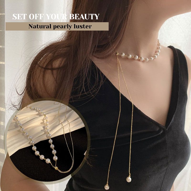 Stylish Drawstring Adjustable Pearl Necklace