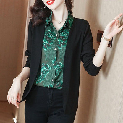 Printed Splicing Fake 2-piece Shirt for Women