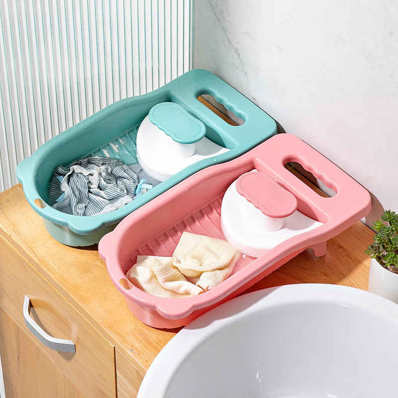 Compact Household Laundry Washboard with a Scrubber