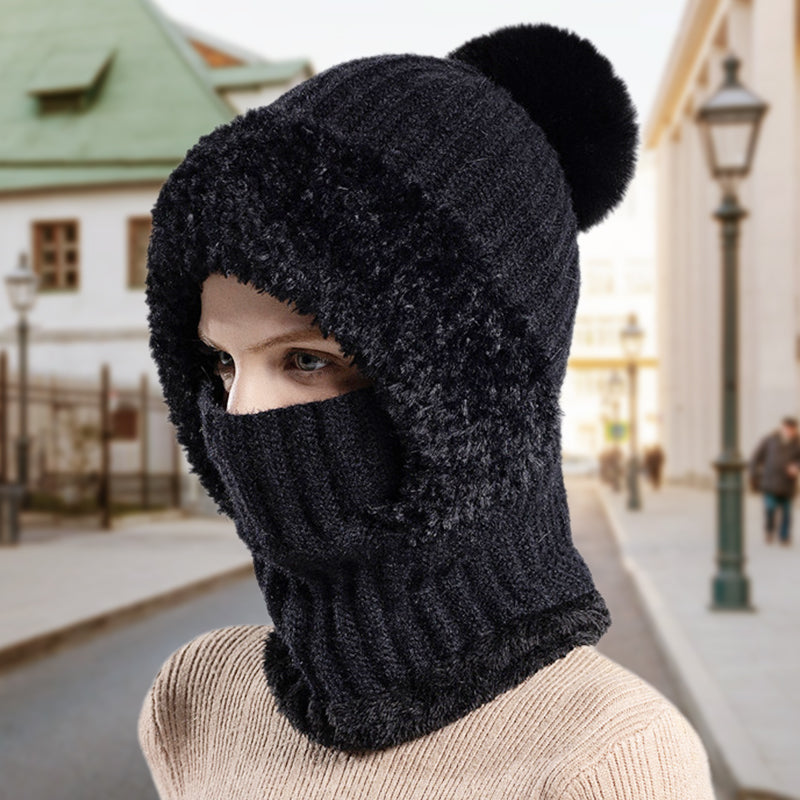 Women's Winter One-Piece Knitted Beanie Scarf Mask