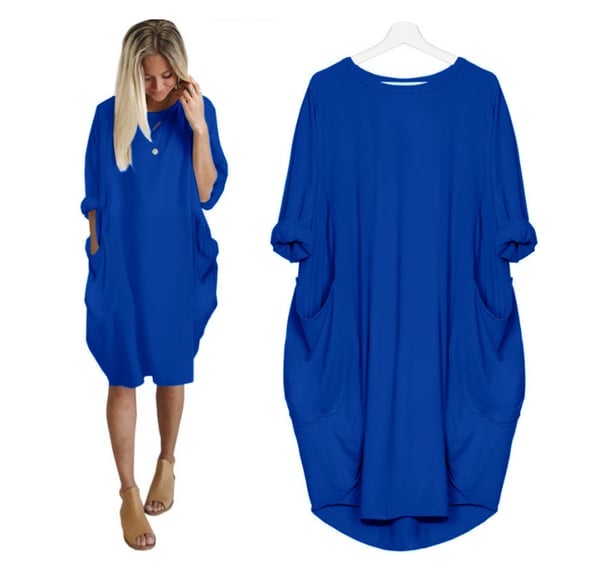 17 Colors Women Casual Loose Pocket Long Sleeves Dress