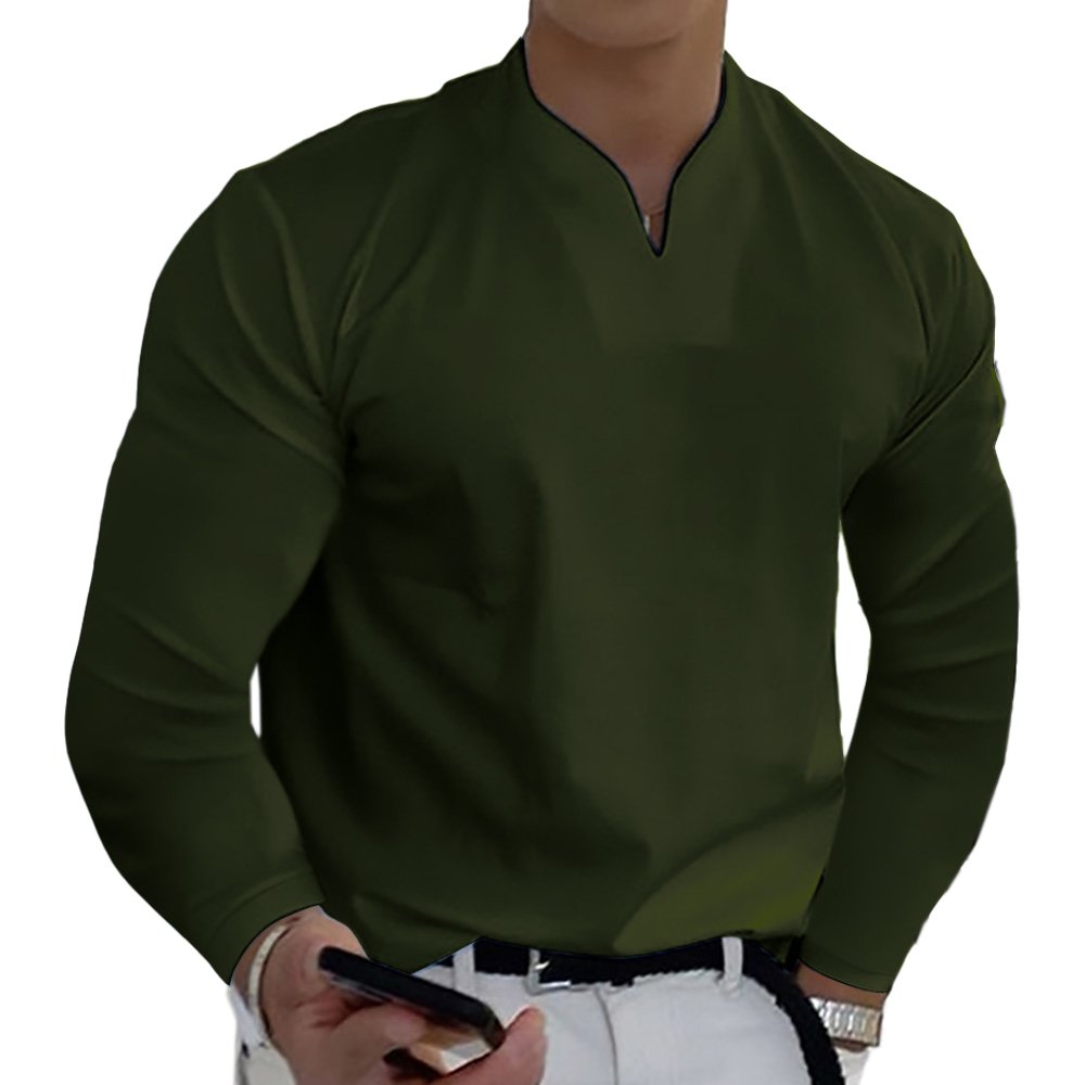 Men's Loose Casual Solid Cotton Long Sleeve Top