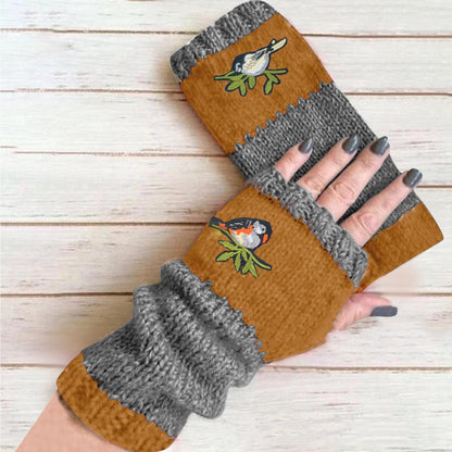 Warm Patchwork Embroidered Gloves