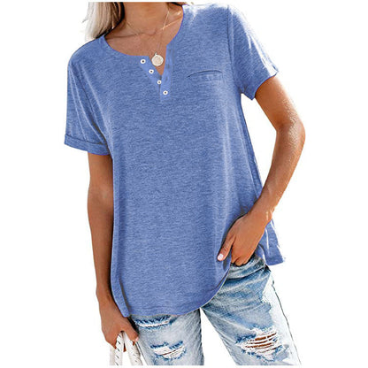 💖Fashion Solid Color Pocket Short Sleeve T-Shirt