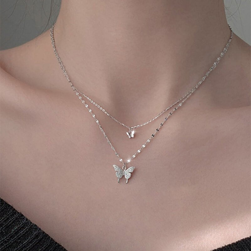 Delicate Shining Zirconia Butterfly Necklace