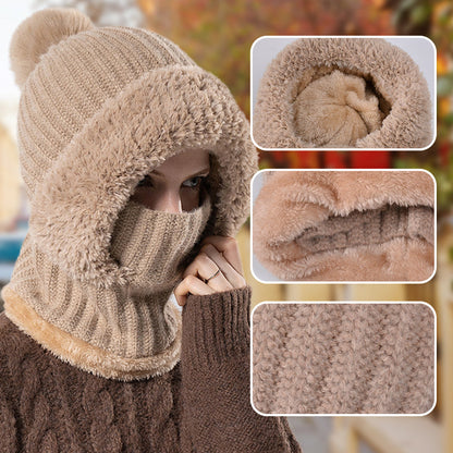 Women's Winter One-Piece Knitted Beanie Scarf Mask