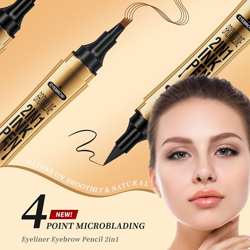 2-in-1 Waterproof Magic 4-fork Eyebrow Pen & Eyeliner