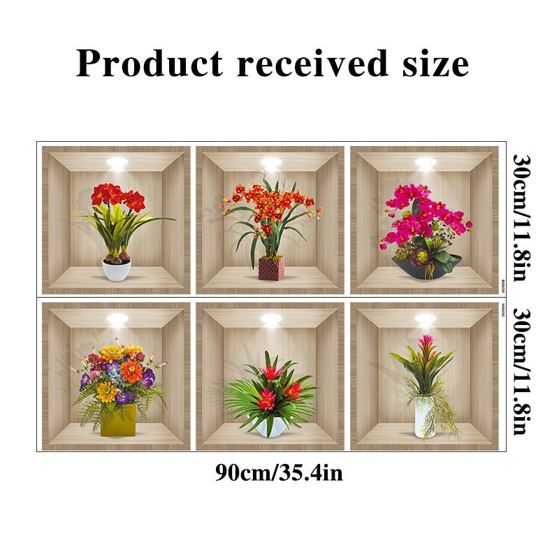 3D Flowers Vase Wall Sticker (2 PCS)