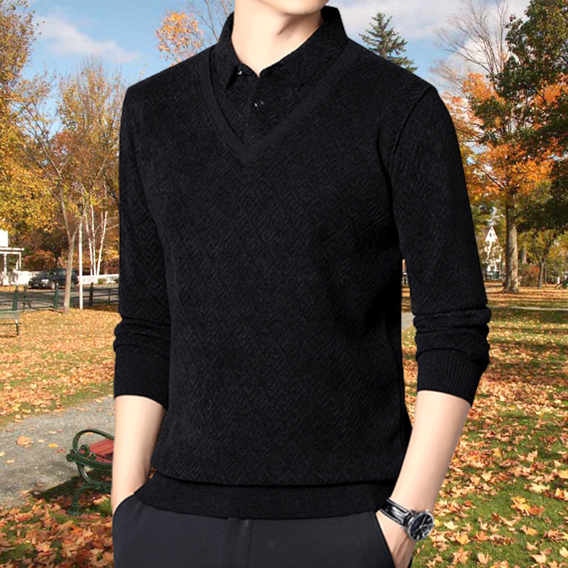 [Men’s Gift] Men's Plush Warm Fake 2-Piece Knitted Shirt