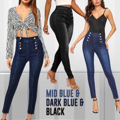 Double Breasted High Waist Skinny Jeans