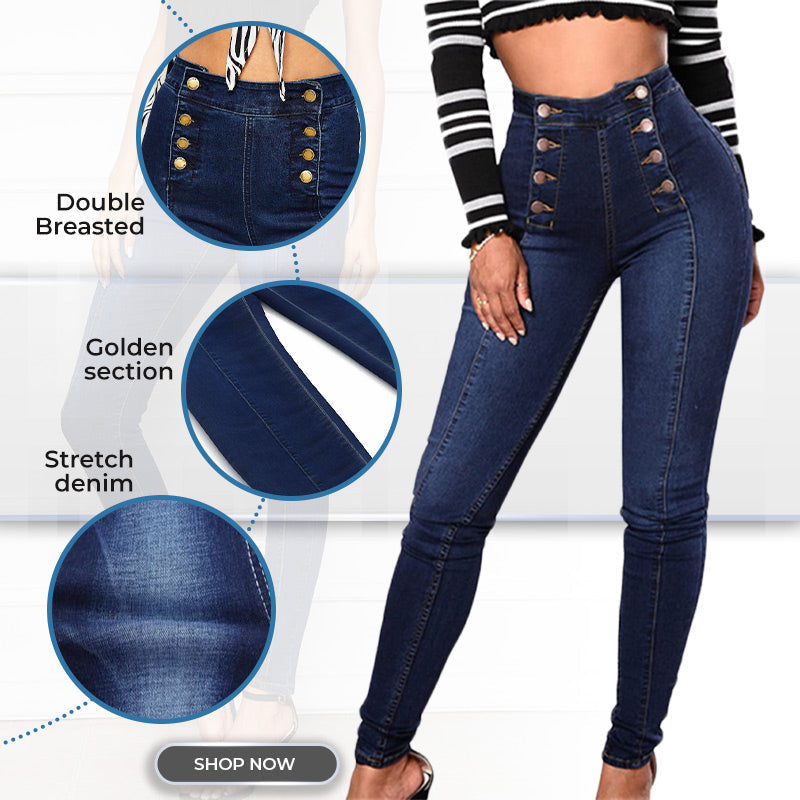 Double Breasted High Waist Skinny Jeans