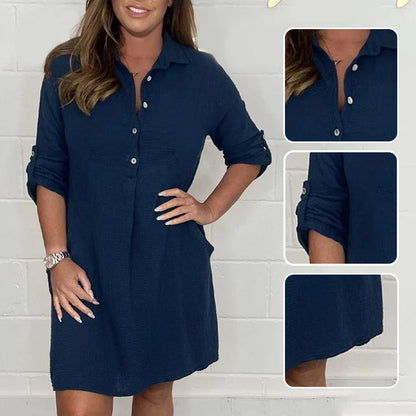 Plus Size Shirt Dress With Rolled Up Sleeves And Pockets