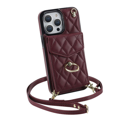 Accordion Leather Card Holder Crossbody For iPhone Case