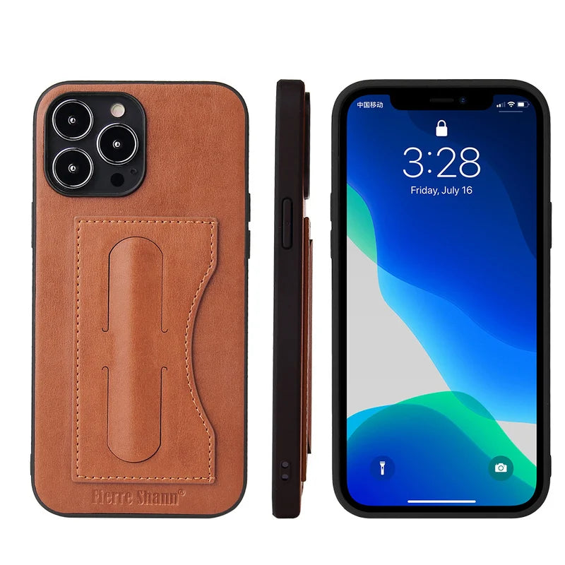 Leather Invisible Stand For iPhone Case with Card Slots