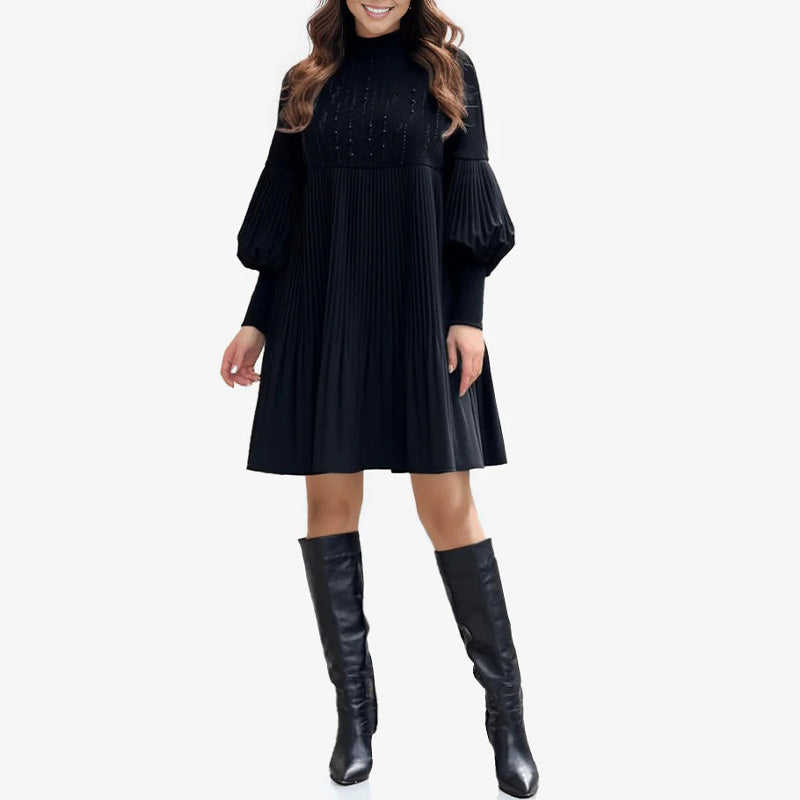 Women's Plus Size Lantern Sleeve Stand Collar Dress