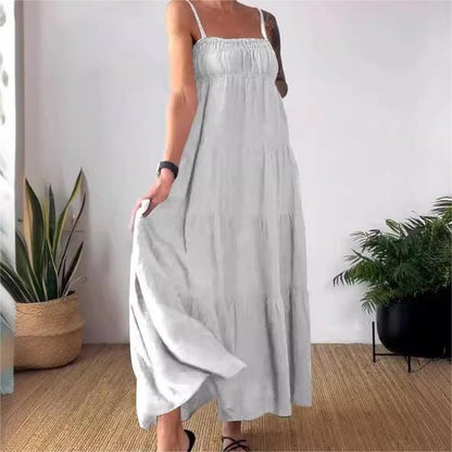 Solid Color Pleated Breathable Spaghetti Strap Dress