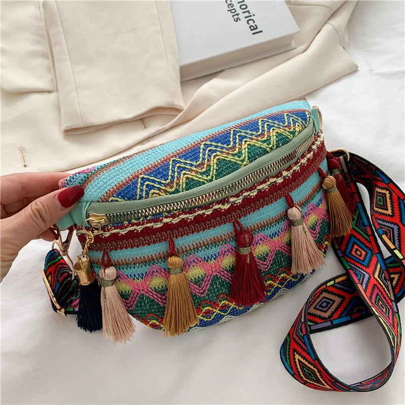 Vintage Colorful Handwoven Waist Bag/Shoulder Bag