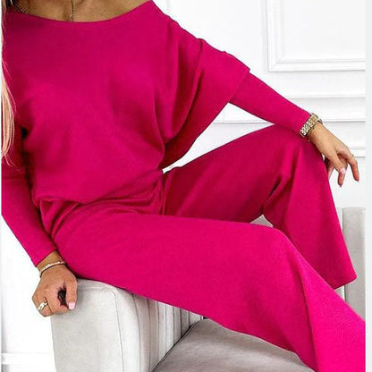 ✨Women's Solid Color Drop Shoulder Pullover and Loose Pants Set