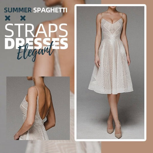 Stylish V-neck Spaghetti Strap A-line dress